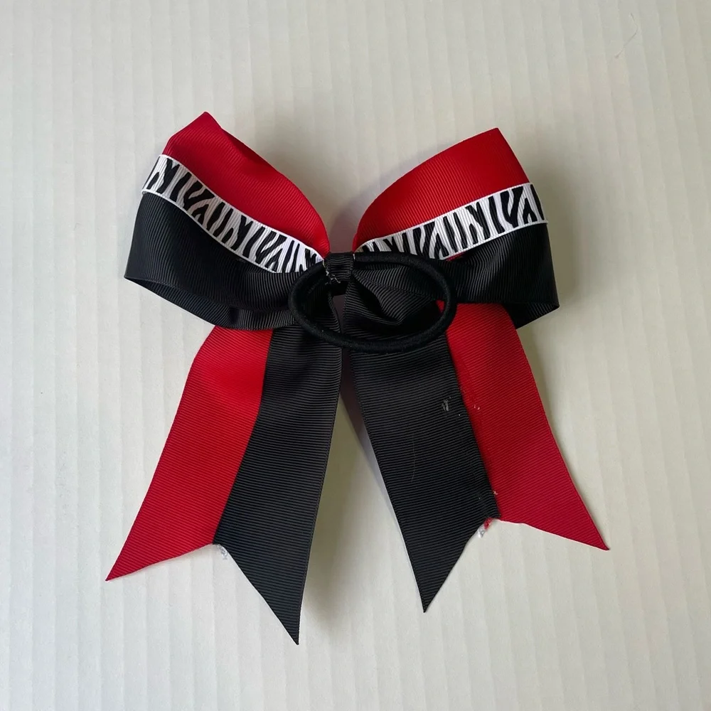 5 Piece 7 inch Zebra Animal Print Pony Tail Cheer Bows